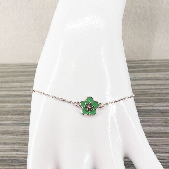 Tory Burch Kira Enamel Flower Chain Bracelet Green OS - Picture 9 of 12